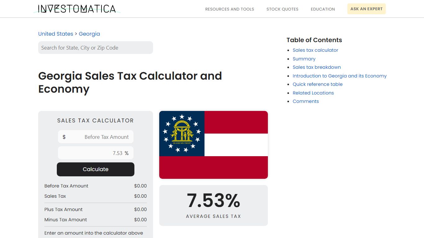 Georgia Sales Tax Calculator and Economy (2022) - Investomatica