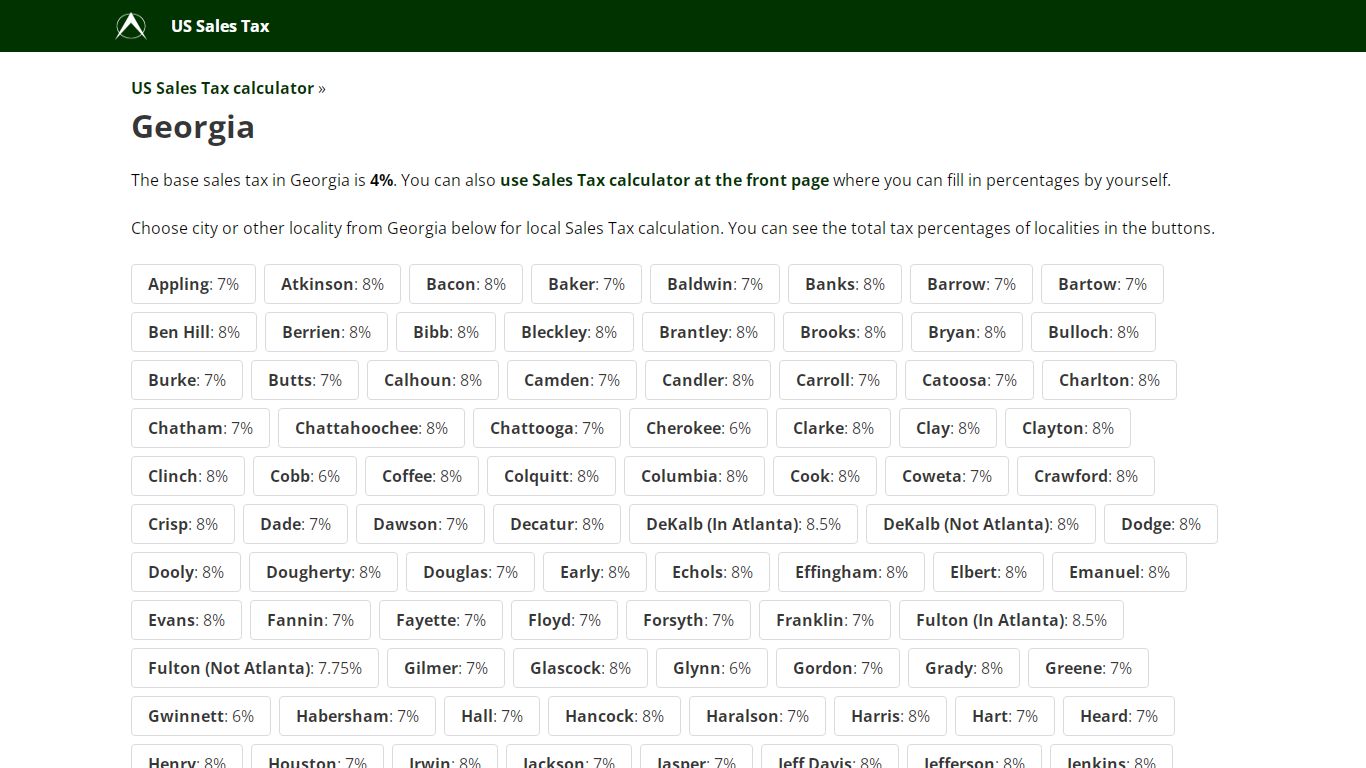 Georgia Sales Tax calculator, Georgia, US
