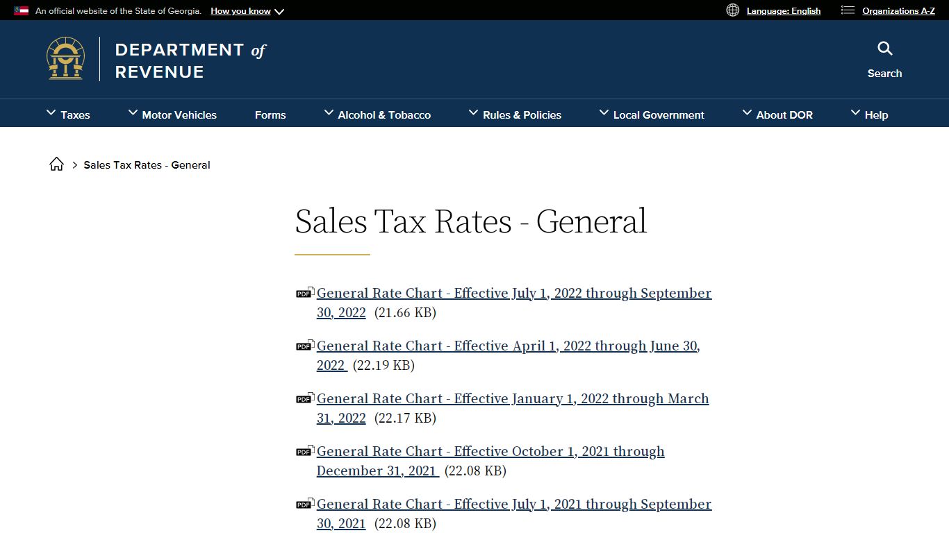 Sales Tax Rates - General | Georgia Department of Revenue